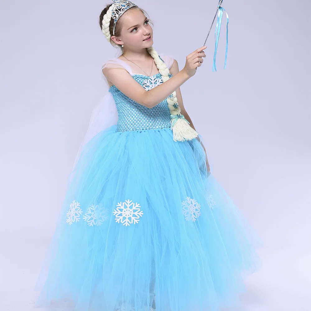 Blue Snow Queen Girls Elsa Dress Cosplay Princess Costume for Kids Froze Christmas Snowflake Party Tutu | Детская одежда и обувь