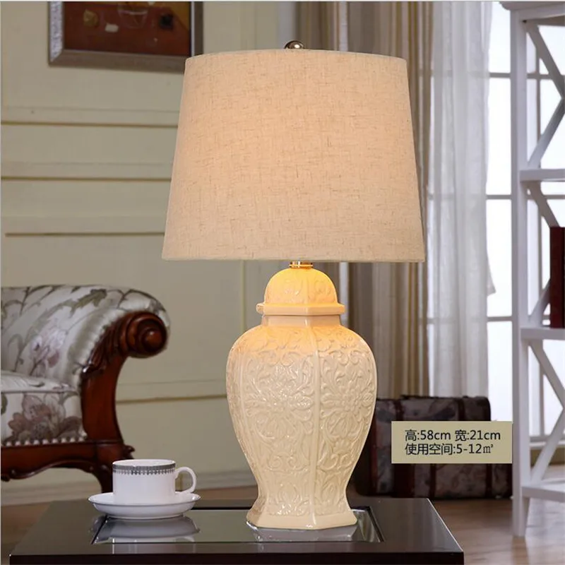 High End Europe Brief Handmade White Ceramic Fabric Led E27 Table Lamp for Wedding Decor Living Room Bedroom Study 1455c | Лампы и