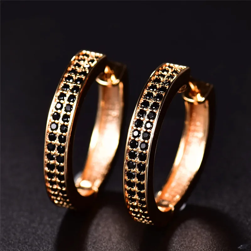 Женские классические серьги-кольца BUDONG черные серьги с кристаллами из фианита