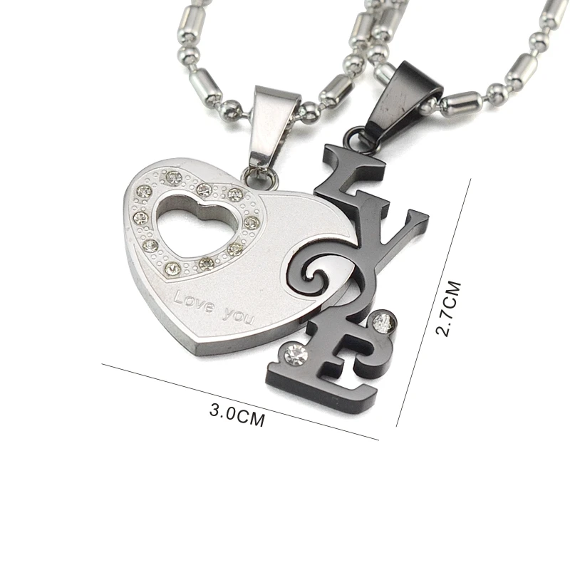 Двухцветная Мужская и женская подвеска в виде сердца с цепочкой для колбасы 60