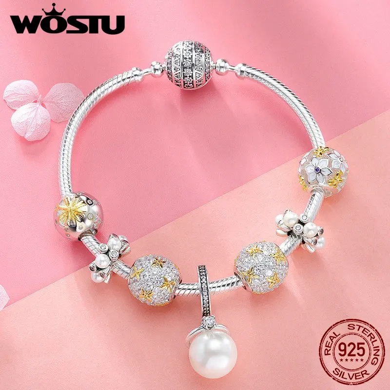 WOSTU подлинный 925 пробы Серебряный ослепительный полный цветение ромашка браслет