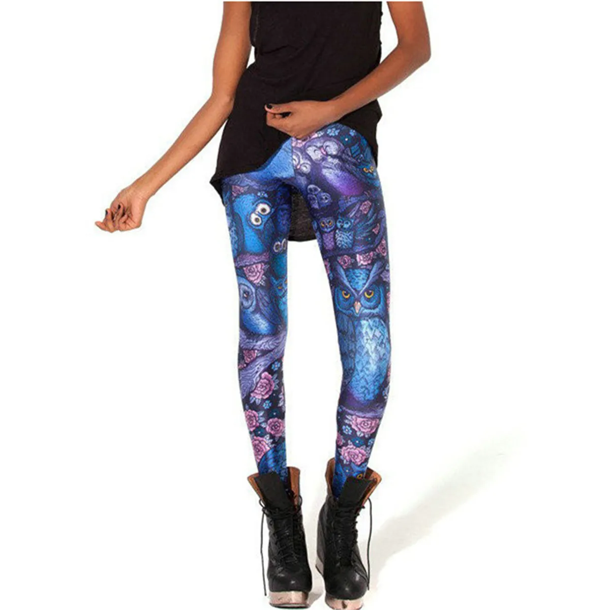 Женские леггинсы с 3D принтом животных летние мягкие обтягивающие в виде совы для