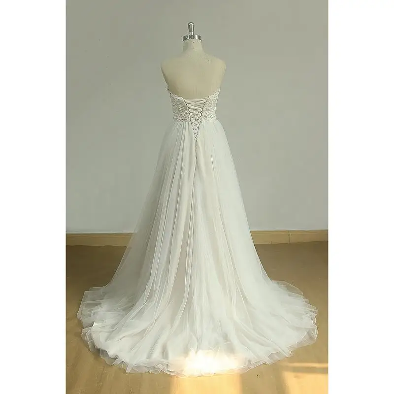 Тюлевое кружево цвета слоновой кости ТРАПЕЦИЕВИДНОЕ свадебное платье в пол