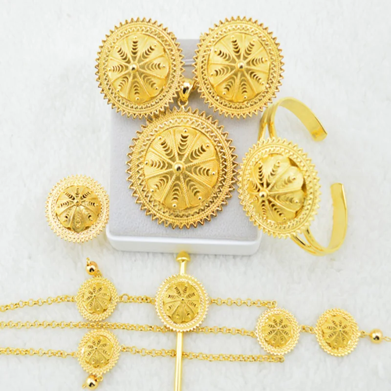 Комплект украшений для волос в эфиопском стиле золотистого цвета S22A|jewelry sets|set