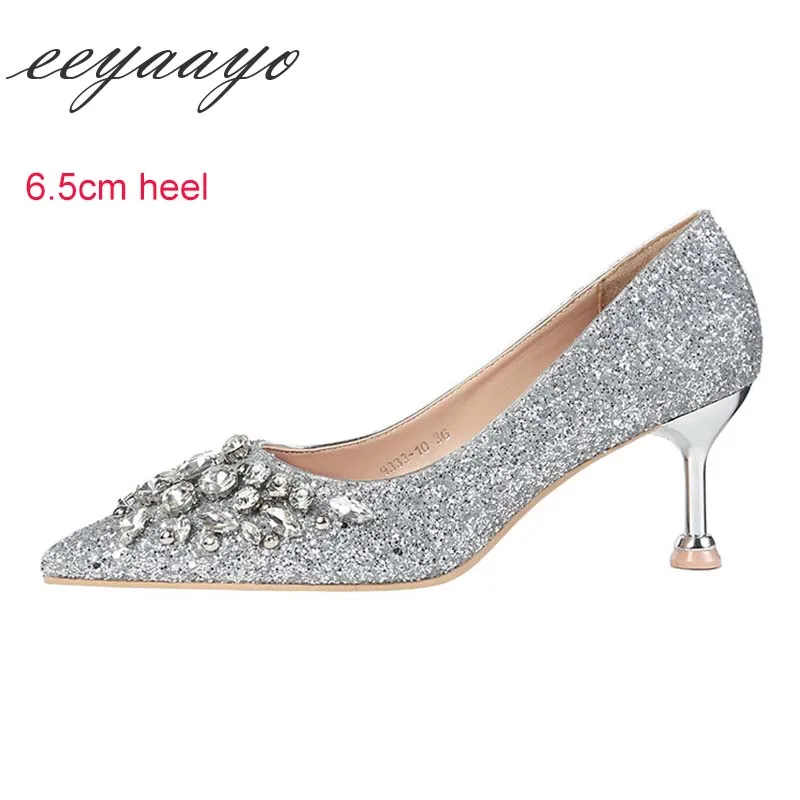 Silver 6.5cm heel Г., новые весенние женские туфли-лодочки пикантные женские свадебные туфли на высоком тонком каблуке с острым носком, украшенные стразами золотистые туфли на высоком каблуке - Цвет: Silver 6.5cm heel