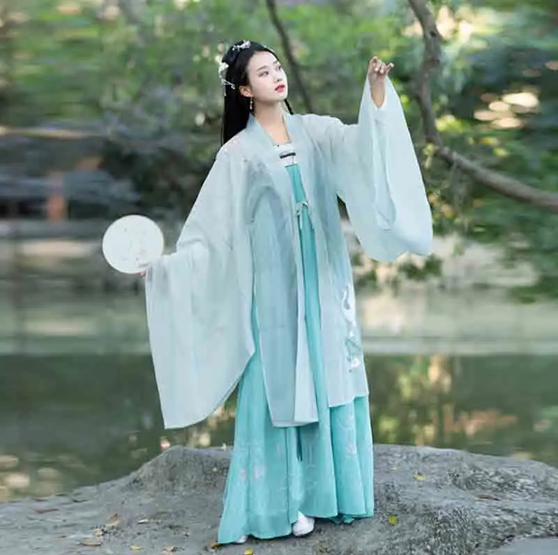 Женское синее роскошное пальто Hanfu старинное китайское винтажное нарядное