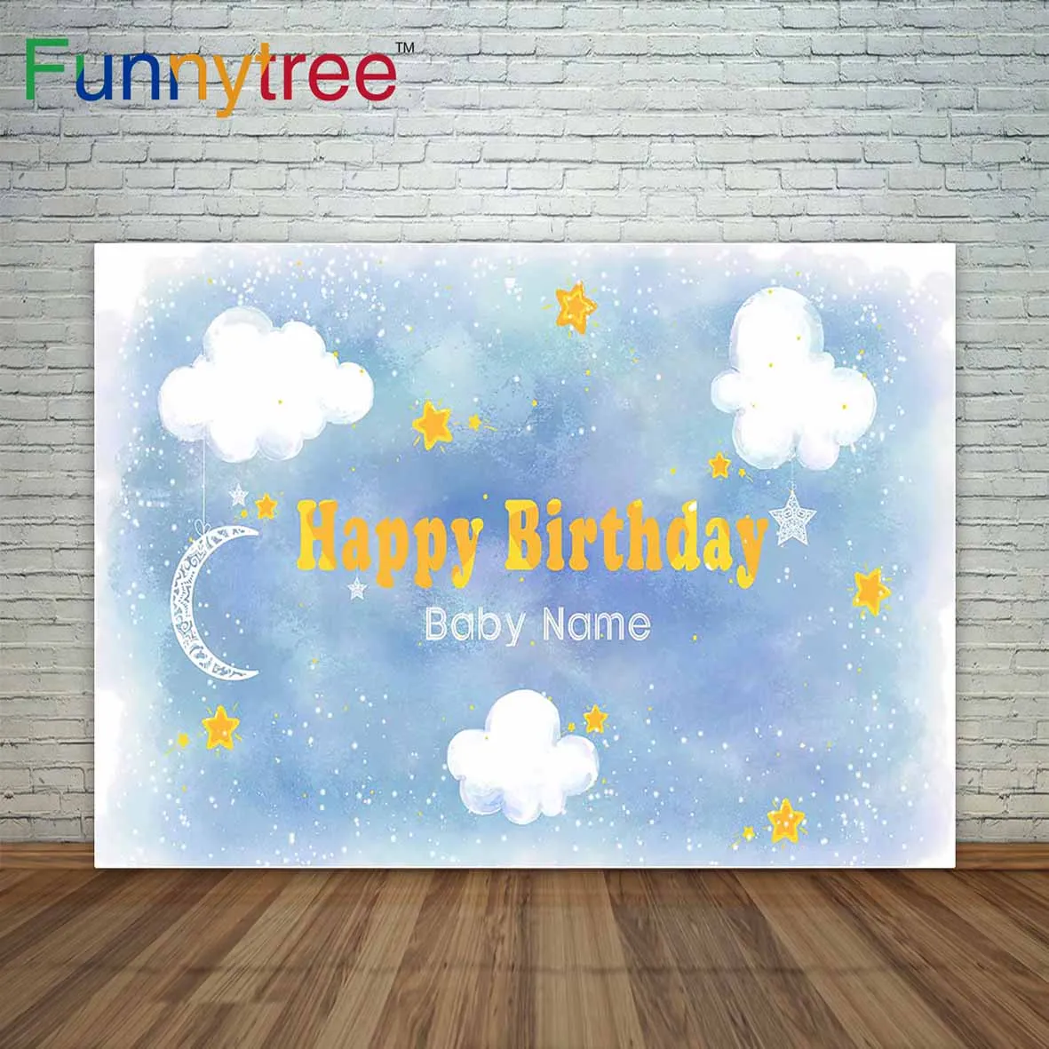 Фон для фотосъемки новорожденных с изображением голубого неба облаков золотых