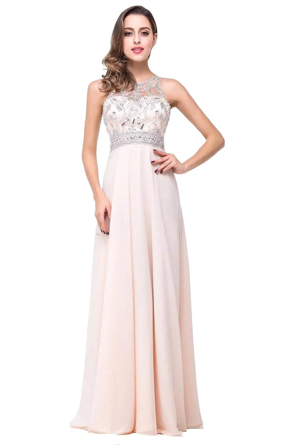 Vestido de festa longo de luxo, женское вечернее платье, шифоновое, с кристаллами, с бусинами, длинное, на выпускной