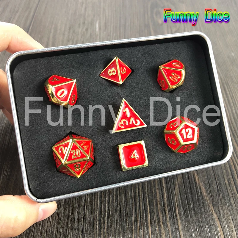 Новые металлические 6 цветов 7 игральные кости D4 D6 D8 D10 D% D12 D20 и металлическая коробка для настольной игры Rpg Dados Juegos De Mesa DND вечерние игральные кости
