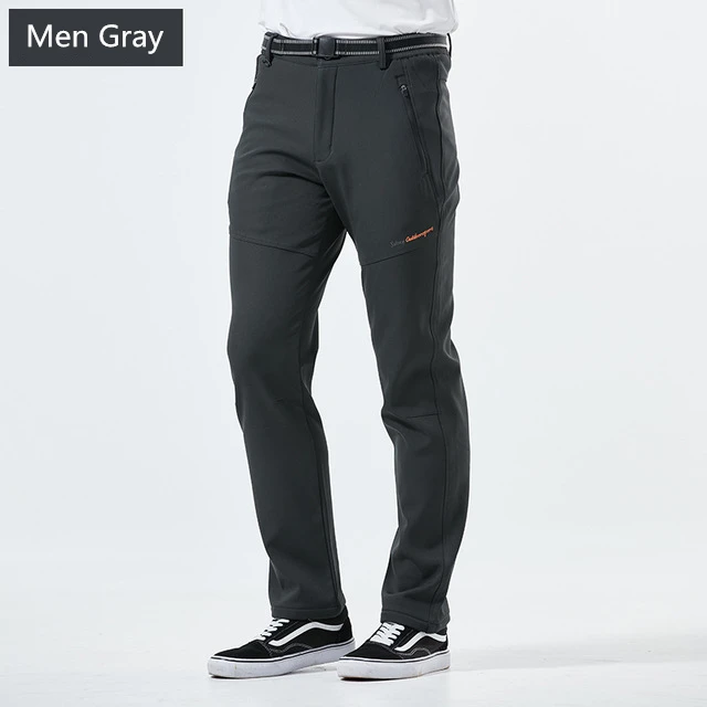 Men Gray Унисекс походные брюки для горного туризма спорта на открытом воздухе водонепроницаемые ветрозащитные тепловые и Теплые внутренние кашемировые зимние брюки - Цвет: Men Gray