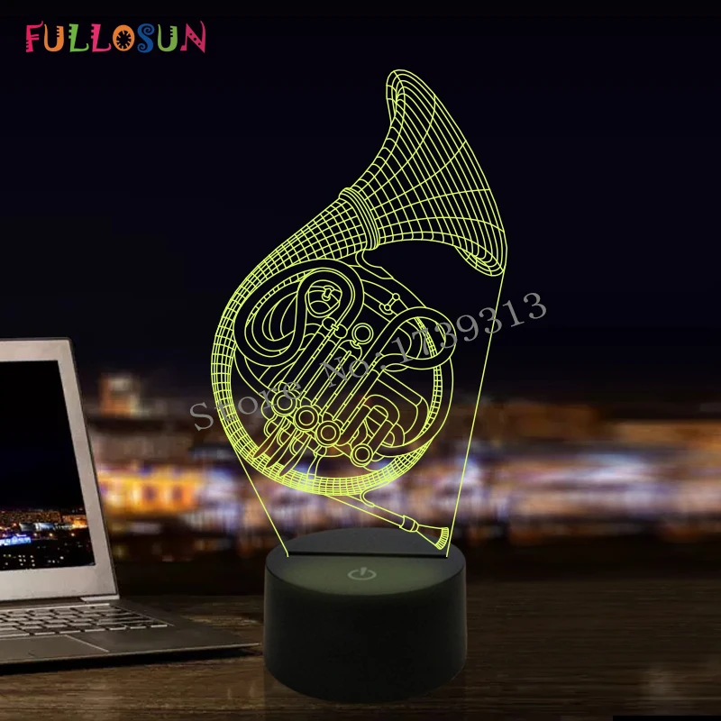 

FULLOSUN LED Light 3D French Horn Table Lamp 7 Color Night Light as Living Room Art Decor Friends Gift