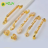 2pcs golden crystal handle aureate european handle hollow out chest ambry door of drawer cupboard auger round single hole handle