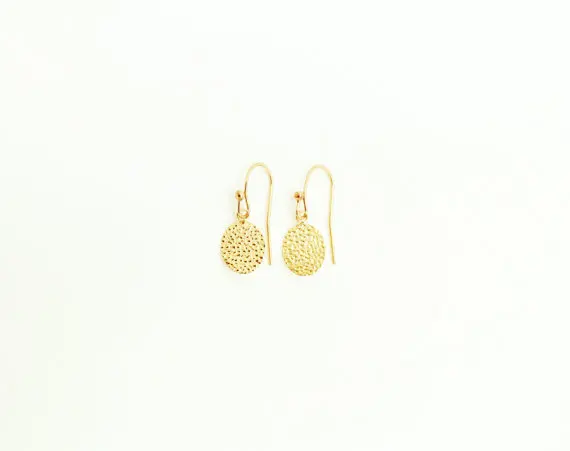 Золотые дисковые серьги изысканные молотковые ER009|gold disc earrings|disc earringshammered earrings |