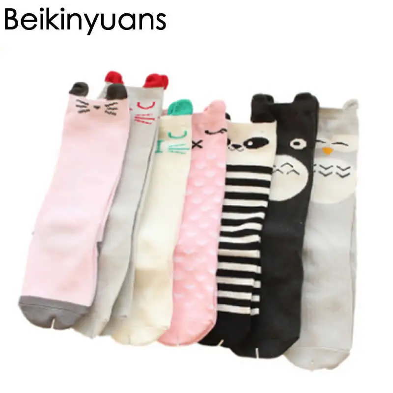 Женские милые длинные носки до колена с мультяшным рисунком Необычные хлопковые