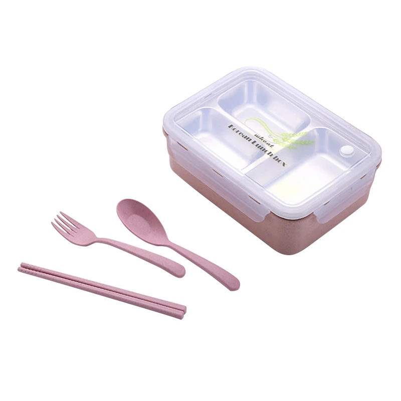 Портативный японский Ланч бокс Bento с 3 ячейками набор чайных ложек вилка стальные