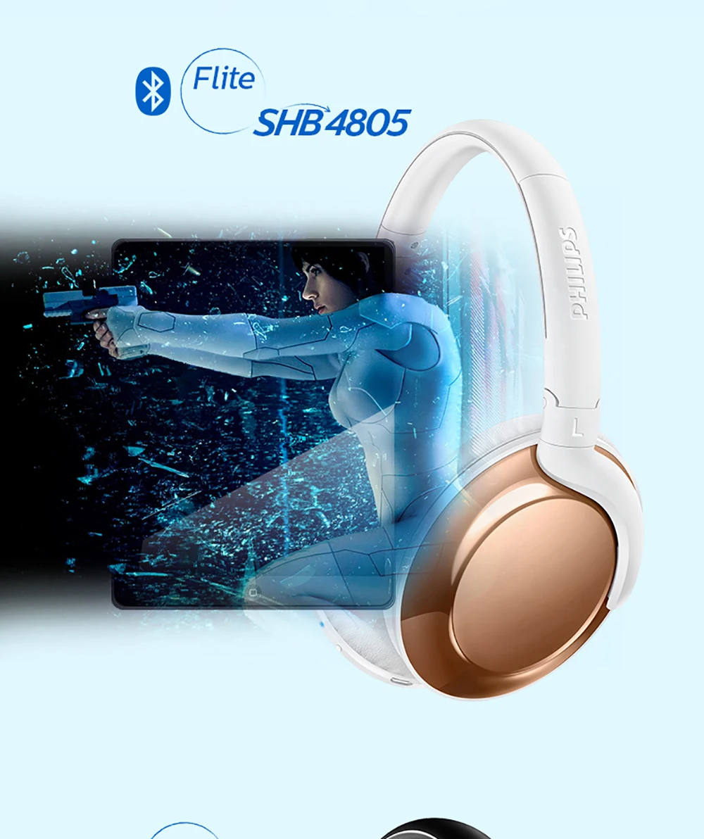 Philips SHB4805 Беспроводной гарнитура/Bluetooth наушники объем Управление стерео бас для IPhone X Galaxy Note 8