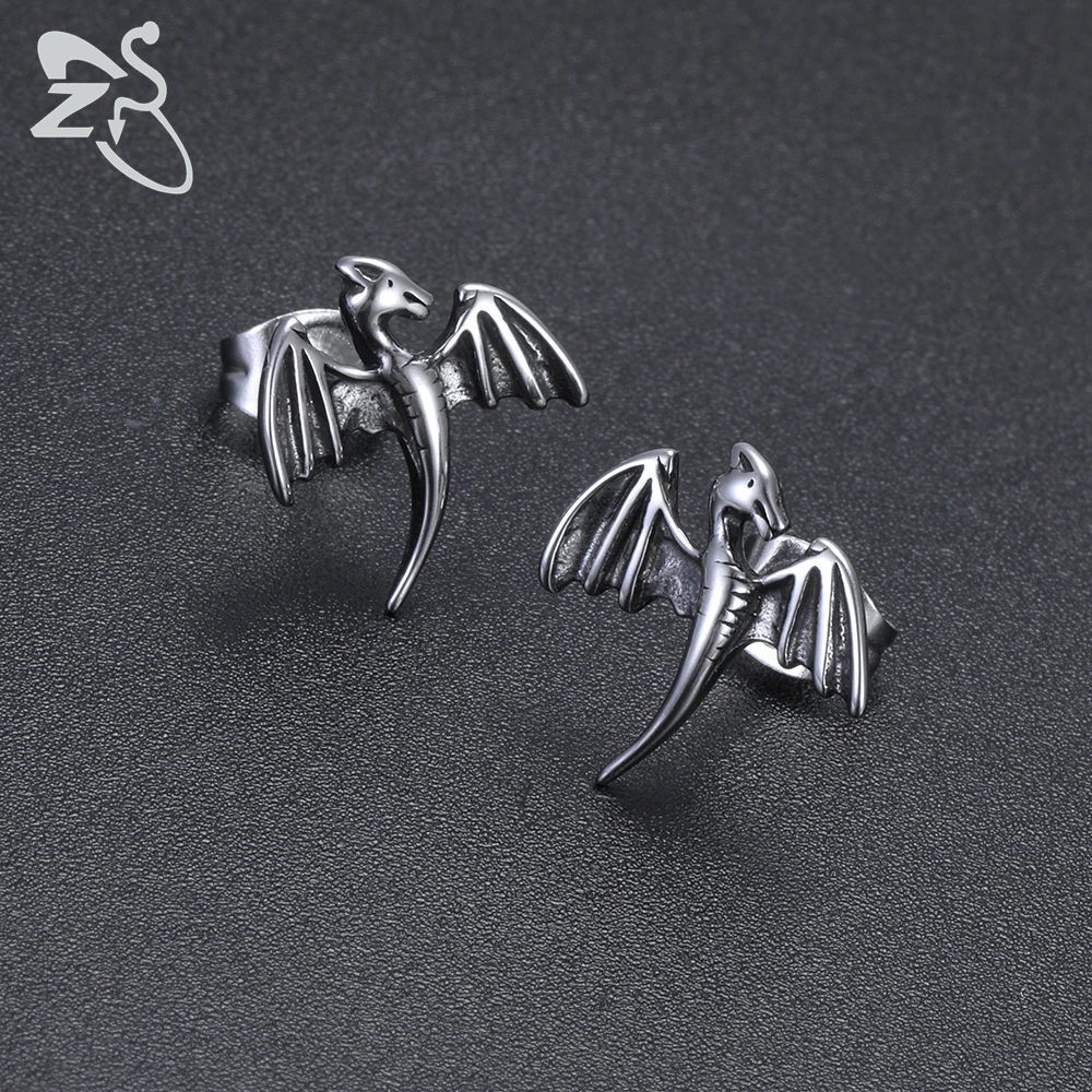 Серьги-гвоздики ZS в виде дракона для мужчин и женщин готические серьги из
