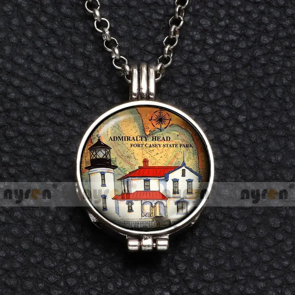DZ1750d Perfume Aroma Pendant Necklace With Foam 25mm Glass Charms Lighthouse Multi Pattern For Man Women& Girl DZ1750 - Окраска металла: DZ1750d