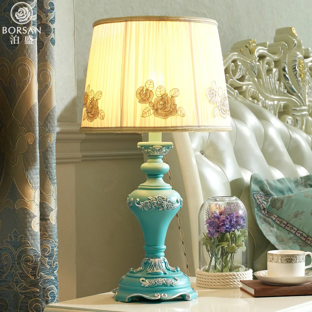 Park Sheng European Mediterranean blue table lamp modern minimalist bedroom bedside decorative creative fashion B7 | Лампы и освещение