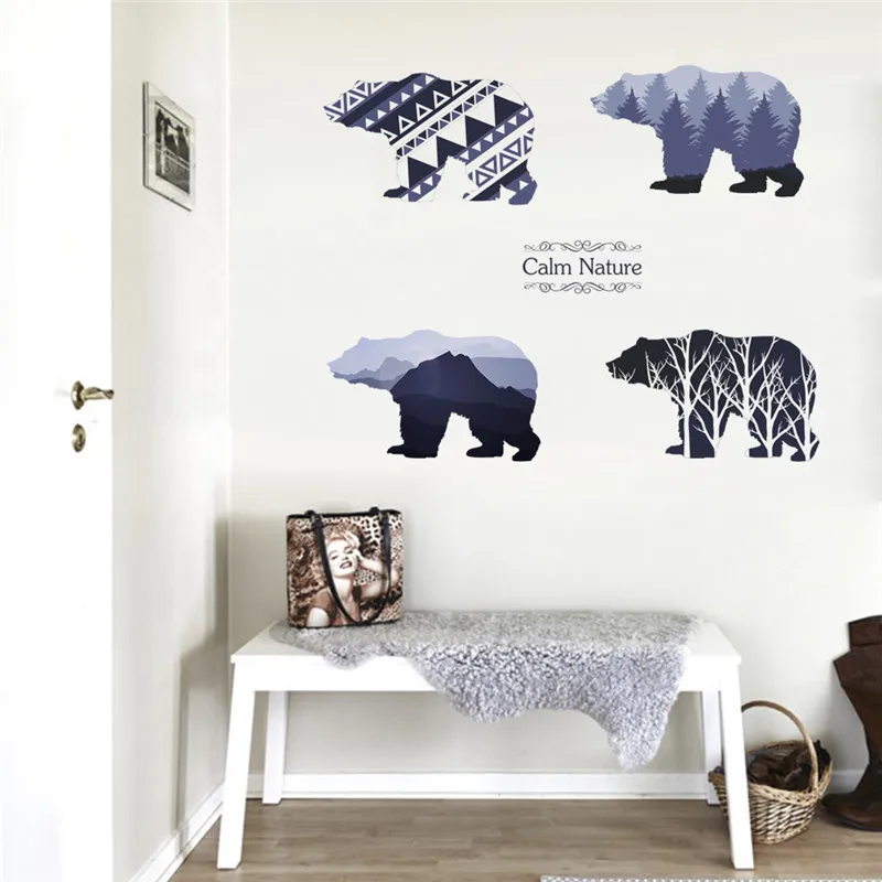 Природа лес 3d Яркий вид горы наклейки на стену в виде медведя наклейка офисное
