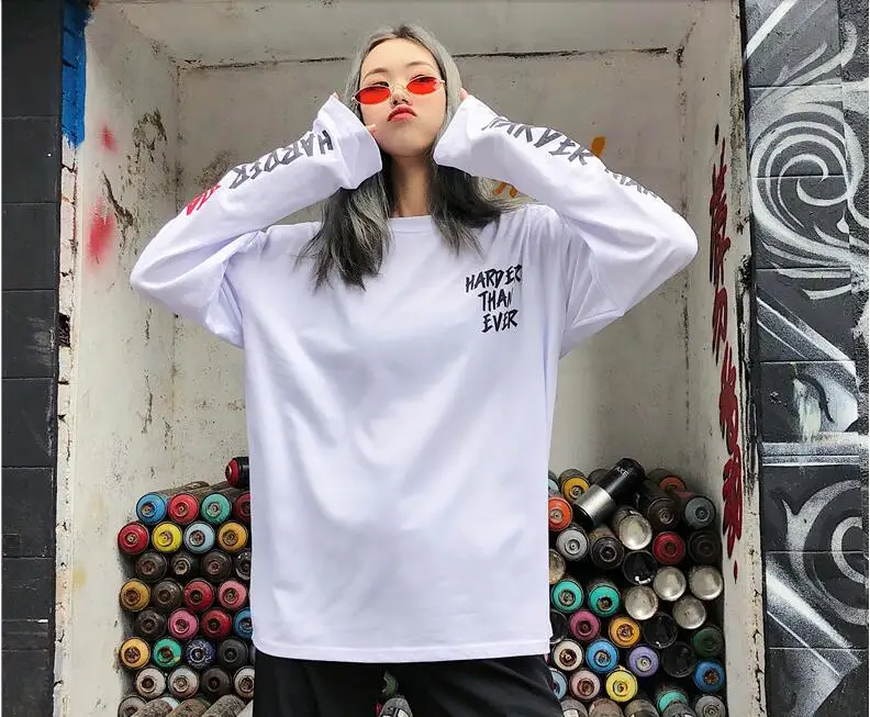 YouGeMan Футболка женская одежда весна корейский Ulzzang Harajuku уличная футболка с длинным рукавом Женская Повседневная Хип-Хоп Футболка Топ