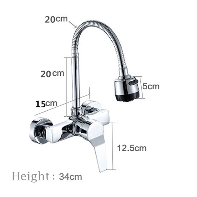Поток спрей Bubbler Ванная комната Кухня кран настенный двойной отверстие горячей и холодной воды гибкая труба Смеситель для кухни