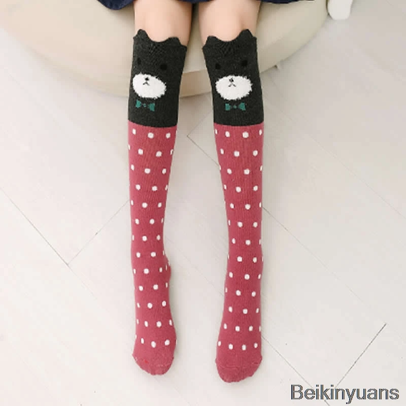 Red dot bear Новые хлопковые носки детские прямые носки до колена с объемными мультяшными кошачьими ушками носки для малышей теплые носки для девочек - Цвет: Red dot bear
