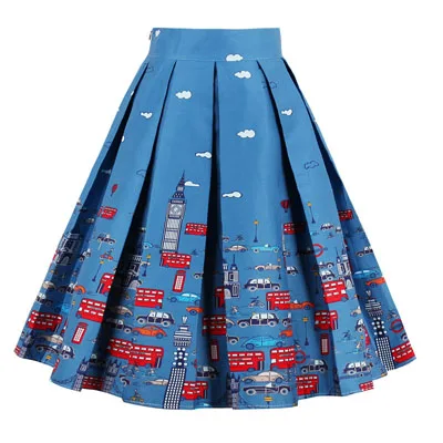 casual skirt 3 Ретро хлопок банан цветочный принт плиссированная юбка высокая талия винтажные юбки для женщин 50 s Одри Хепберн Стиль Saias миди Пышная юбка - Цвет: casual skirt 3