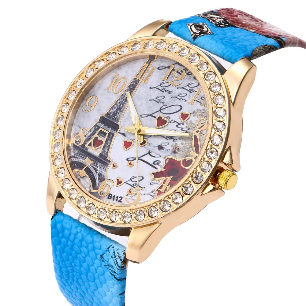 Aimecor Fashion Bohemian Wind Vintage Paris Eiffel Women watch women Crystal Leather Quartz Wristwatch ladies 68 | Наручные часы