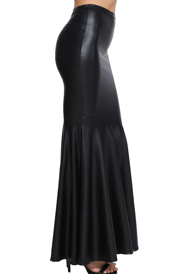 Новинка 2016 женские длинные черные юбки из искусственной кожи с высокой талией и