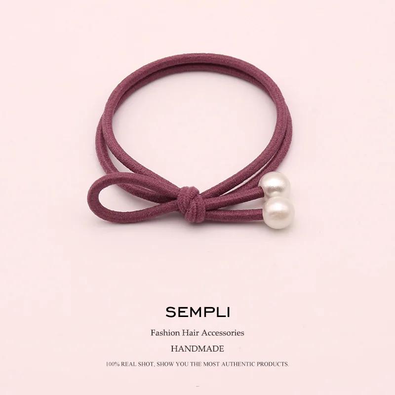 Deep Pink Sempli, нейлоновые резинки, ручная работа, бант, эластичные резинки для волос для женщин, двойной жемчуг, милый резиновый плотный головной убор, аксессуары, резинки для волос - Цвет: Deep Pink