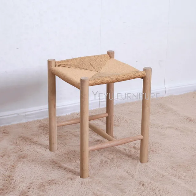 low stool Современный дизайн твердой древесины дуба ручного плетения обувь Пеленальный табурет, Барселона Османская, деревянный низкий табурет, длинная скамейка для хранения обуви - Цвет: low stool