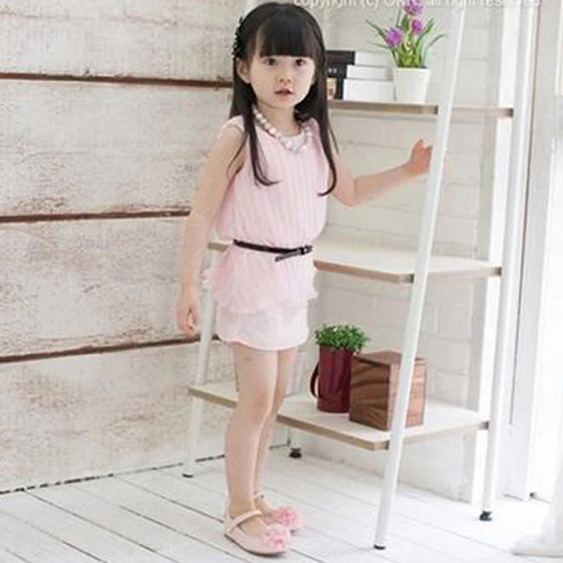

SOSOCOER Girl Dresses Pink Summer Brand Lace Belt Girls Party Dress High Quality Sleeveless Kids Princess Dresses Baby Clothes