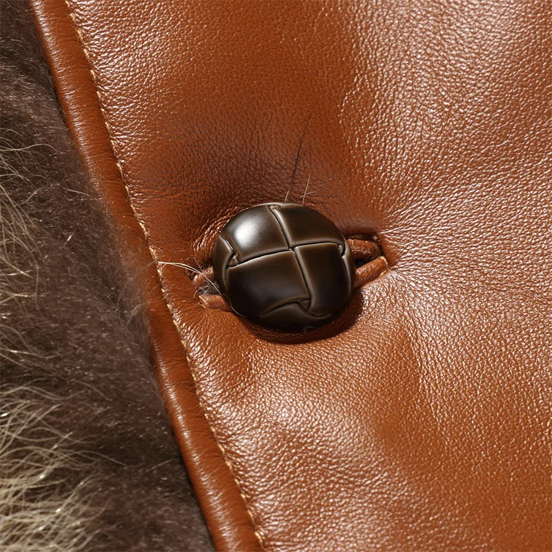 Мужская кожаная куртка из натуральной овчины зимняя с воротником натурального