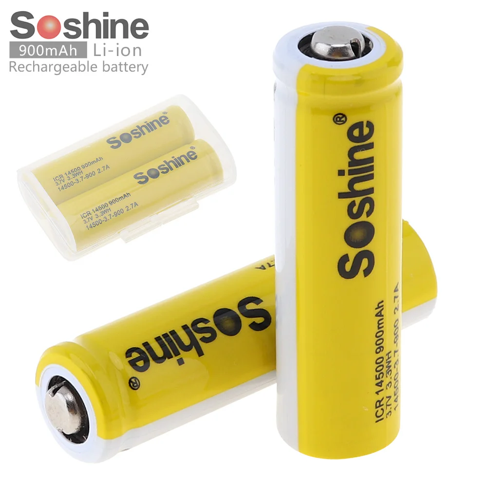 2 шт./лот Soshine 3 7 в 900 мАч ICR 14500 литий ионная аккумуляторная батарея с