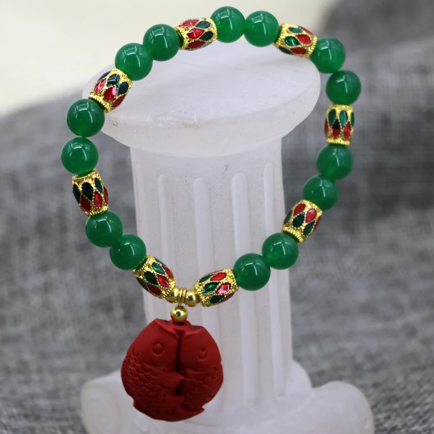 Натуральный 8 мм зеленый нефрит камнем Халцедон Круглый бисер браслет золото