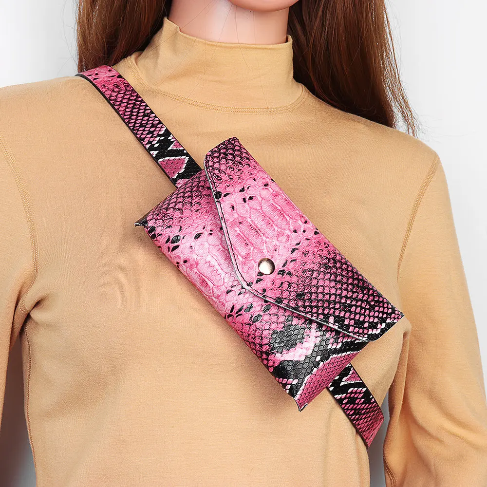 Модная женская поясная сумка из кожи со змеиным узором Женская нагрудная поясные
