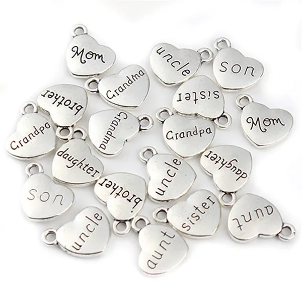 Бусины в форме сердца из металла под античное серебро 20 шт./лот|metal charms words|charm