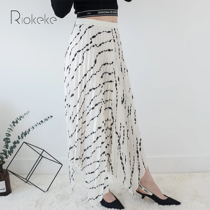 Riokeke Новый 3D печати плиссированные длинные Для женщин юбка складчатый