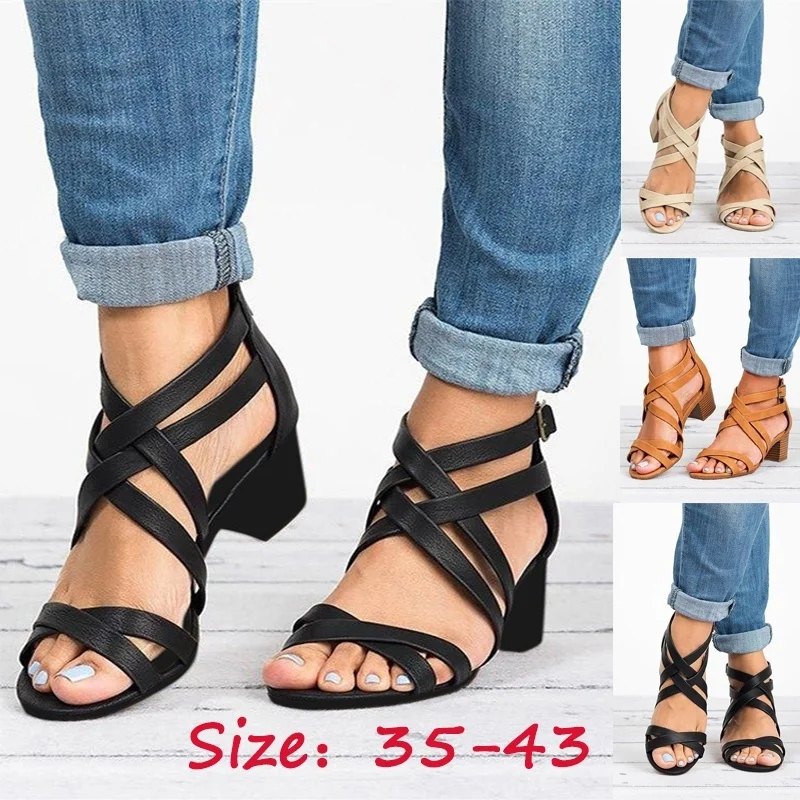 Женские сандалии-гладиаторы на молнии и высоком каблуке с ремешком лодыжке