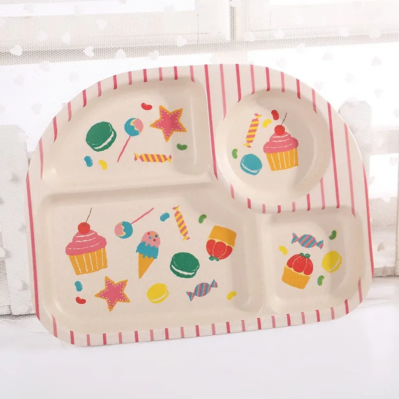 Новая Милая тарелка для ужина из бамбукового волокна с рисунком маленьких детей