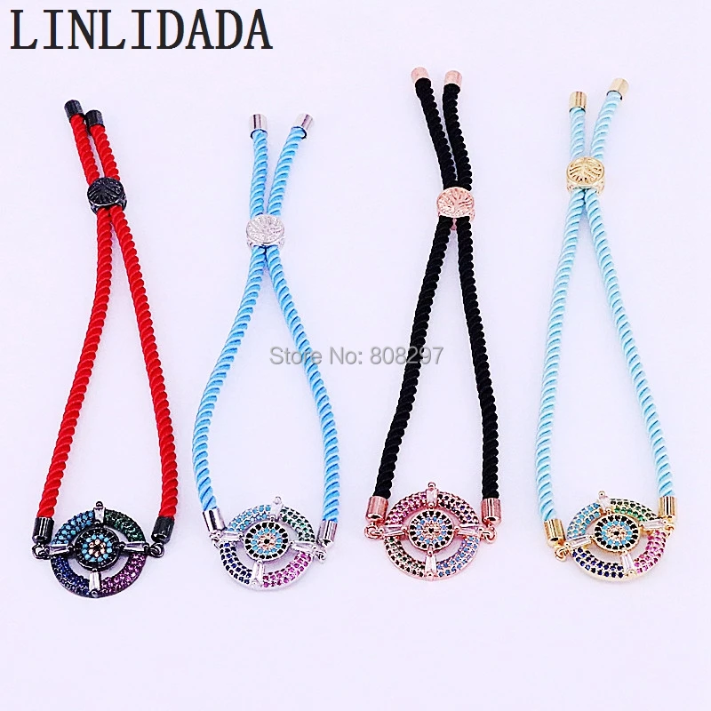 

5PCS Fashion Micro Pave Cubic Zirconia Round Connector Bracelet Rope Charm Women Bracelets Jewelry