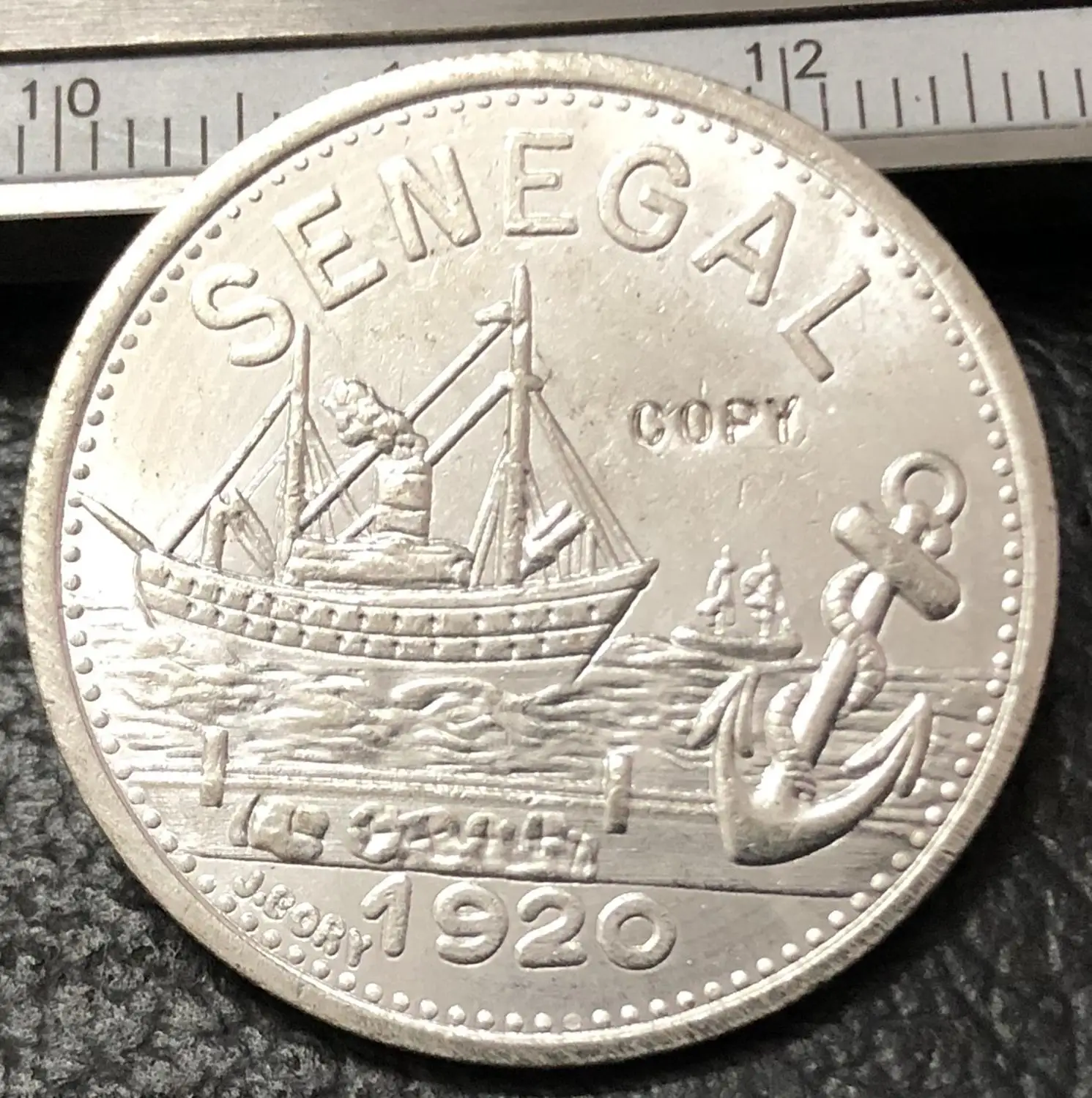 1920 Senegal 25 Centimes Посеребренная монета 27 мм Гладкая маркер копия
