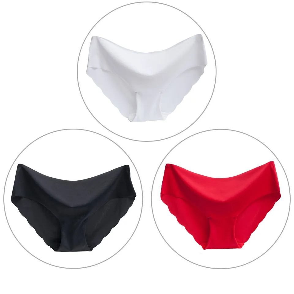 white black red 3 шт./лот, женские трусы, сексуальные Однотонные трусы с оборками, нижнее белье, Дамское белье размера плюс, бесшовное Ультра тонкое, высокое качество - Цвет: white black red