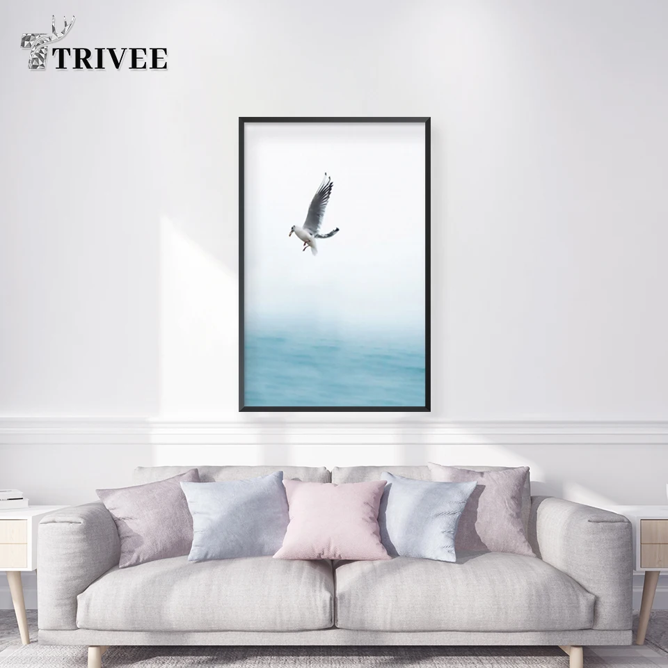 Настенные художественные картины в скандинавском стиле синие морские птицы