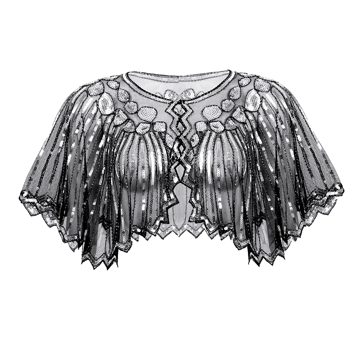 Black Silver Женская шаль в стиле ретро, винтажная, 1920 s, блестящая, с блестками, с бисером, вечерняя накидка, свадебная, праздничная шаль, болеро, Хлопушка, накидка - Цвет: Black Silver
