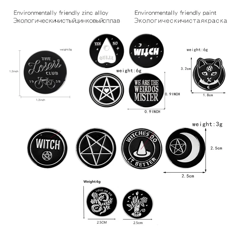 Собирайте различные круглые значки в стиле панк-ведьмы Значки для монет броши
