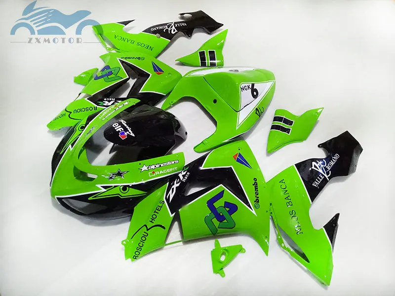 Комплект обтекателей кузова на заказ для 2006 2007 Kawasaki Ninja ZX 10R 06 07 Зеленые Черные