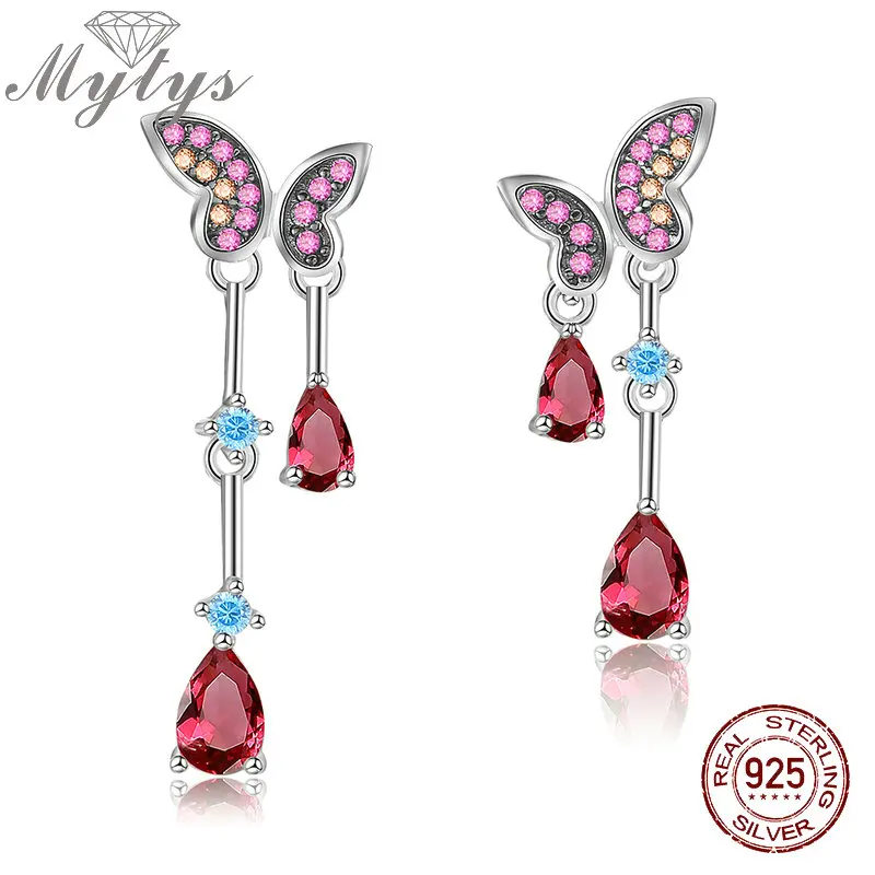 Серьги подвески Mytys из стерлингового серебра 925 пробы с фианитами в виде бабочки