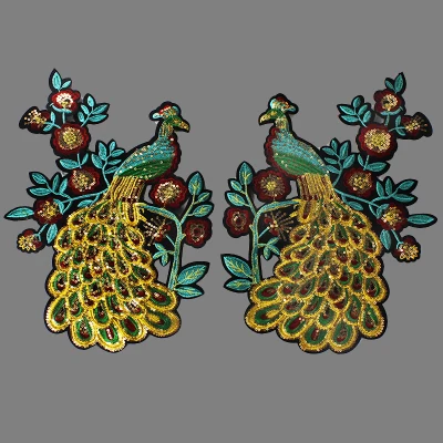 

One pair peacock sequins applique embroidery patch DIY Accessories applique vintage patches for clothes parches para la ropa